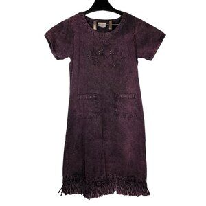 VTG 90s Charlotte Kokopelli T-Shirt Dress Acid-Wash Denim Embroidered Fringe